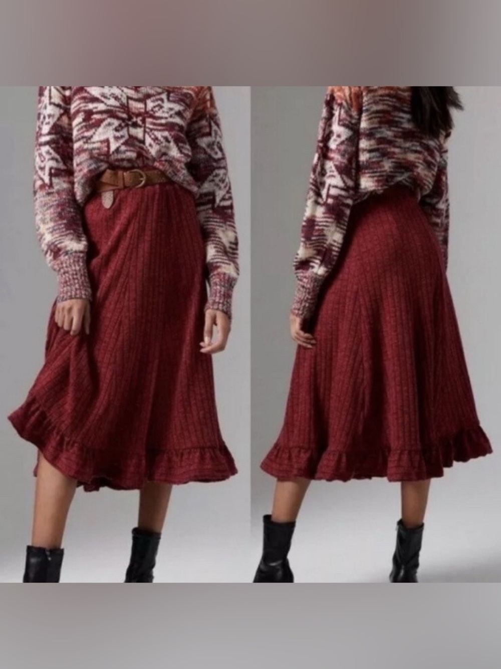 Anthropologie Pauline burgundy color midi skirt